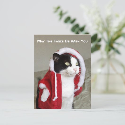 Kerstmisparodie Cat Funny Post Kaart Funny (Staand voorkant)