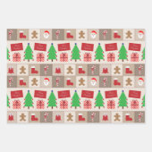 Kerstmispatroon Blauw Beige en Kleurrijk Inpakpapier Vel (Voorkant 2)