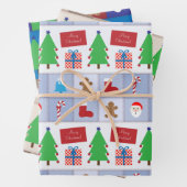 Kerstmispatroon Blauw Beige en Kleurrijk Inpakpapier Vel (In situ)