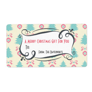 Kerstmispatroon met Bogen en Baubles Gift Etiket