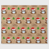 Kerstmispoep emoji met kerstmuts en masker cadeaupapier (Vlak)