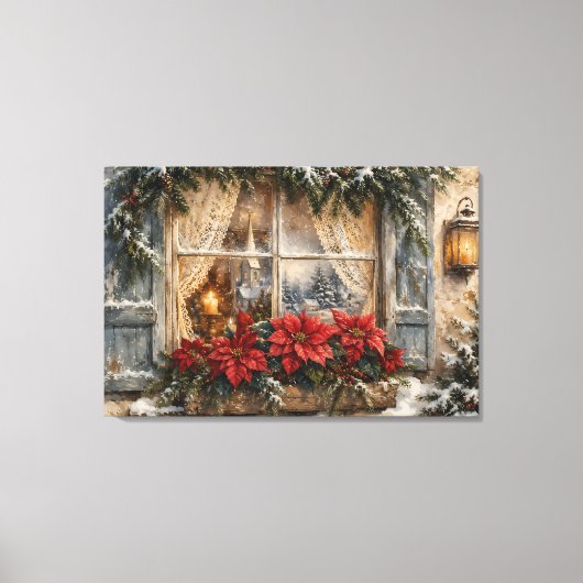 Kerstmisraam met besneeide Poinsettia Canvas Afdruk (Voorkant)