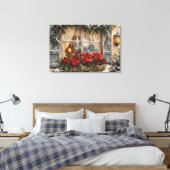 Kerstmisraam met besneeide Poinsettia Canvas Afdruk (Insitu (Slaapkamer))