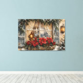 Kerstmisraam met besneeide Poinsettia Canvas Afdruk (Insitu (Houten vloer))