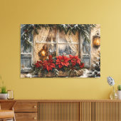 Kerstmisraam met besneeide Poinsettia Canvas Afdruk (Insitu (Woonkamer))