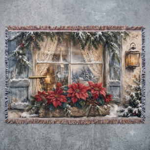 Kerstmisraam met besneeide Poinsettia Deken