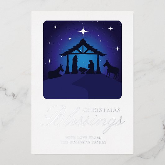 Kerstmisscène Christelijke zegening Folie Uitnodiging (Voorkant)