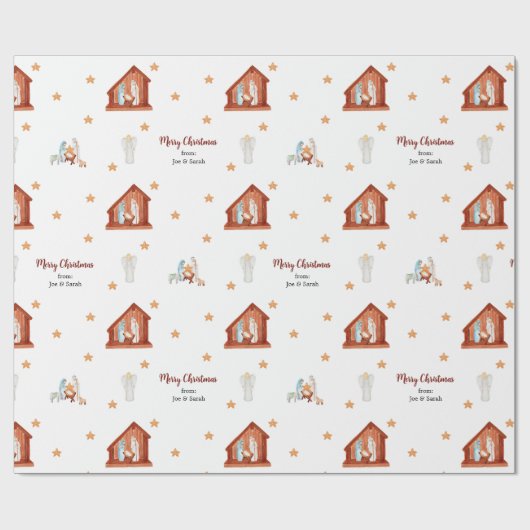 Kerstmisscène Gift Wrap - Aangepast met tekst Cadeaupapier (Vlak)