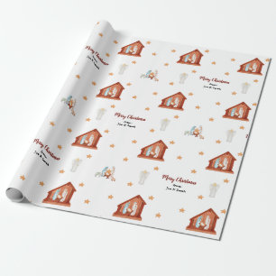 Kerstmisscène Gift Wrap - Aangepast met tekst Cadeaupapier