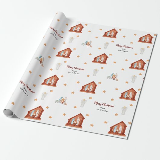 Kerstmisscène Gift Wrap - Aangepast met tekst Cadeaupapier (Uitgerold)