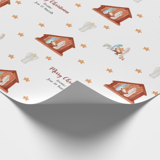 Kerstmisscène Gift Wrap - Aangepast met tekst Cadeaupapier (Hoek)