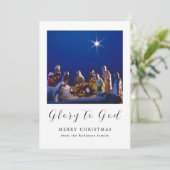 Kerstmisscène glorie voor God Feestdagenkaart (Staand voorkant)