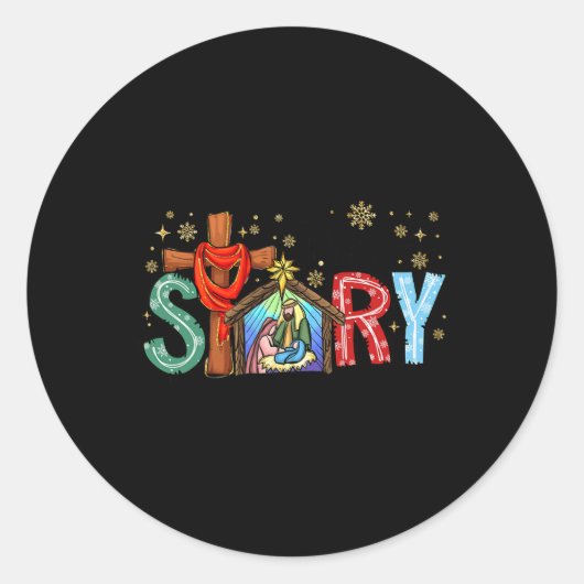 Kerstmisscène Jezus Kruis Ware Verhaal XM Ronde Sticker (Voorkant)