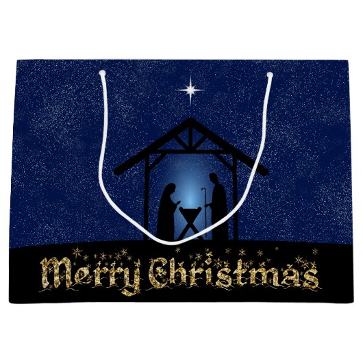 Kerstmisscène religieus groot cadeauzakje (Voorkant)