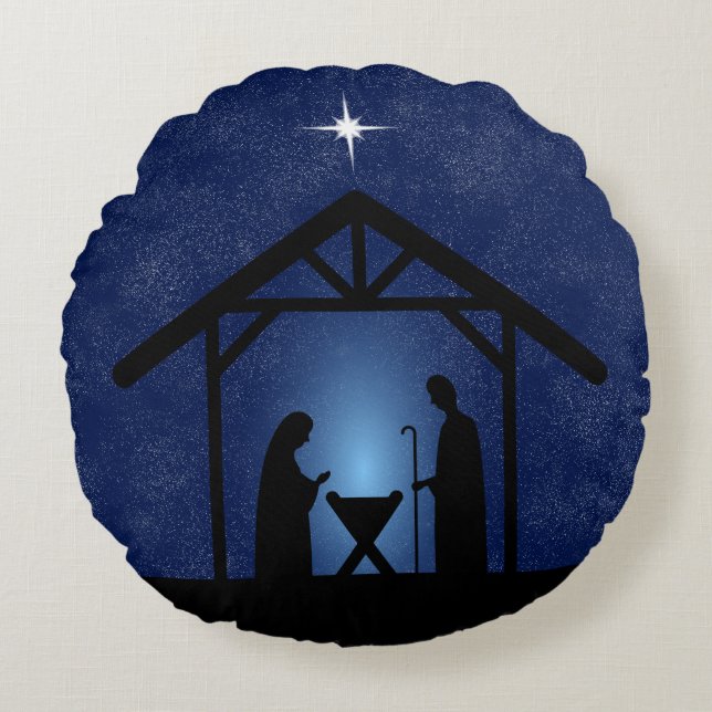 Kerstmisscène religieus rond kussen (Voorkant)