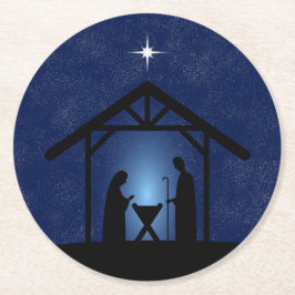 Kerstmisscène religieus ronde kartonnen onderzetter