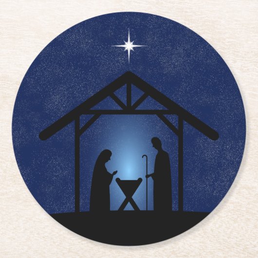 Kerstmisscène religieus ronde kartonnen onderzetter (Voorkant)