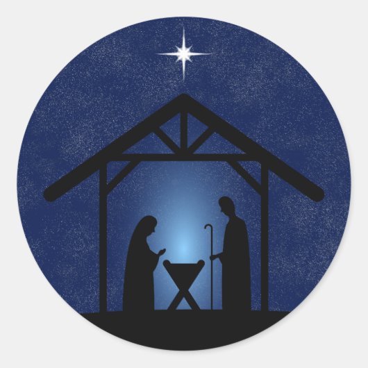 Kerstmisscène religieus ronde sticker (Voorkant)