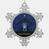 Kerstmisscène religieus tin sneeuwvlok ornament (Voorkant)