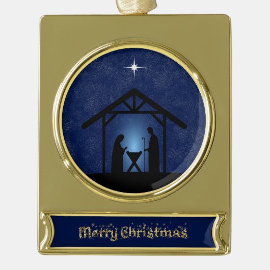 Kerstmisscène religieus verguld banner ornament (Voorkant)