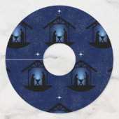 Kerstmisscène religieus wijnglaslabel (Achterkant)