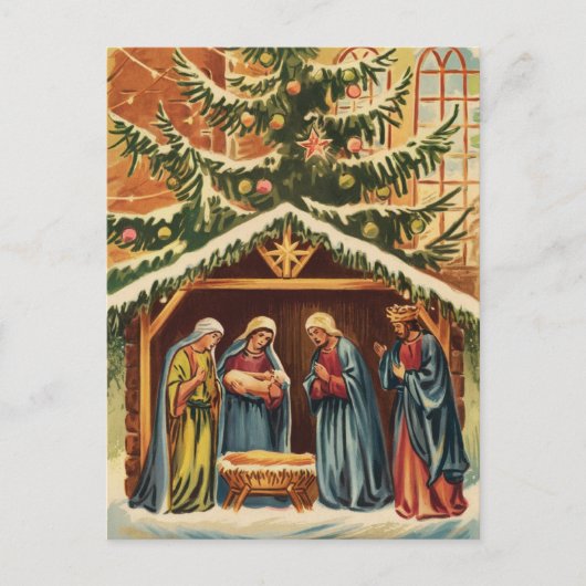 Kerstmisscène vintage briefkaart (Voorkant)