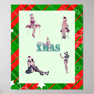 Kerstmisschoonheden, Pin-up meisjes XMAS kunstdruk Poster