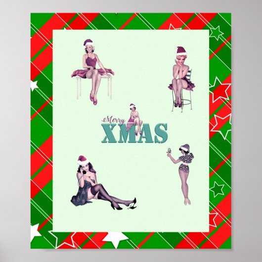 Kerstmisschoonheden, Pin-up meisjes XMAS kunstdruk Poster (Voorkant)