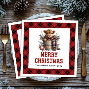 Kerstmisse hooglandkoe kerst servetten rood zwart