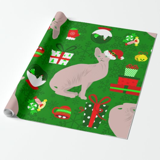Kerstmissfynx Kat Santa Sfinx Cadeaupapier (Uitgerold)