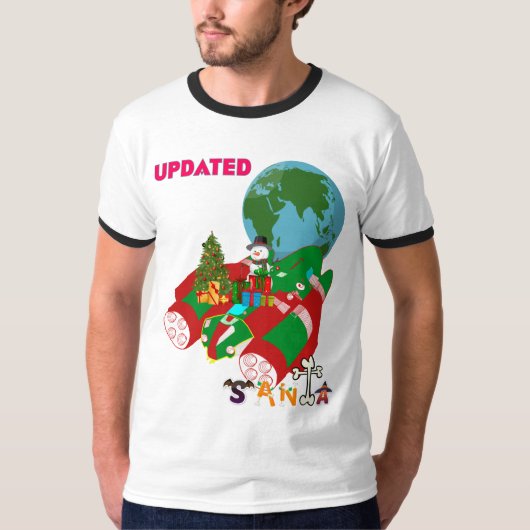Kerstmisshirt ontwerp: 'Geüpdatete Kerstman'. T-shirt (Voorkant)