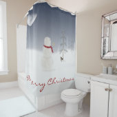 Kerstmissneeuwman met gouden ster en maan douchegordijn (In situ)