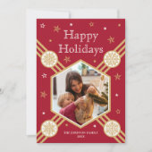 Kerstmissneeuwvlok Fotonaam Deep Red Flat Label Feestdagenkaart (Voorkant)