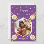 Kerstmissneeuwvlok Fotonaam Paarse Flat Label Feestdagenkaart (Voorkant)