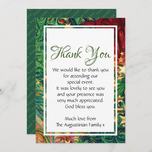 KERSTMISSTERREN Feestelijk Retro Rood Groen Goud Bedankkaart (Voorkant / Achterkant)