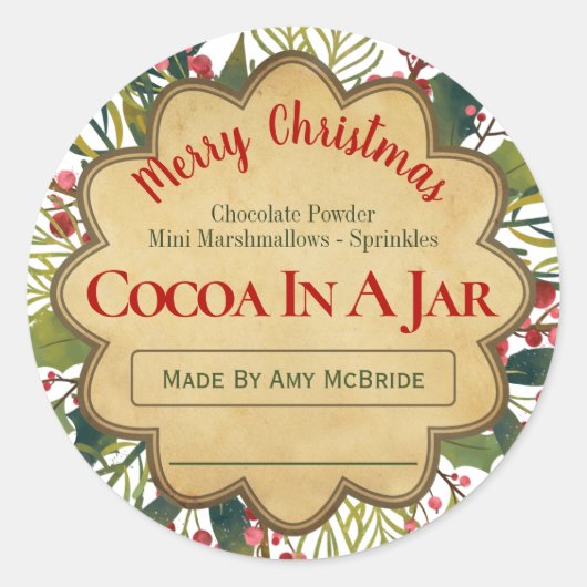 Kerstmistletoe vult cacao in een sar idee ronde sticker (Voorkant)
