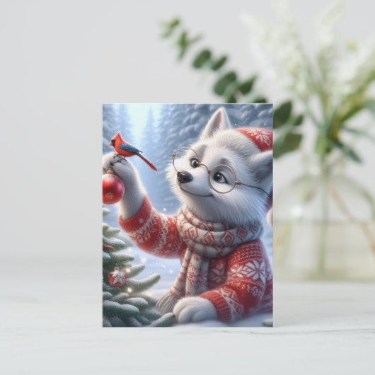 Kerstmisvos en de vogels briefkaart (Staand voorkant)