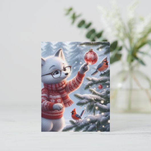 Kerstmisvos en de vogels briefkaart (Staand voorkant)