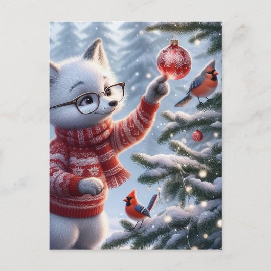 Kerstmisvos en de vogels briefkaart (Voorkant)