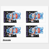 Kerstmiszwarte rechthoek sticker Snowman drummer. (Vel)