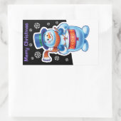 Kerstmiszwarte rechthoek sticker Snowman drummer. (Tas)
