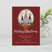 Kerstmnis Kabouters Rood, Rustiek, Geruit, Trendy Kaart (Staand voorkant)