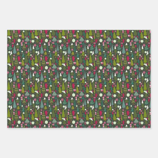 Kerstmoderne bomen, groot inpakpapier vel (Voorkant 3)