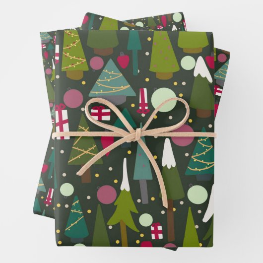 Kerstmoderne bomen, groot inpakpapier vel (In situ)