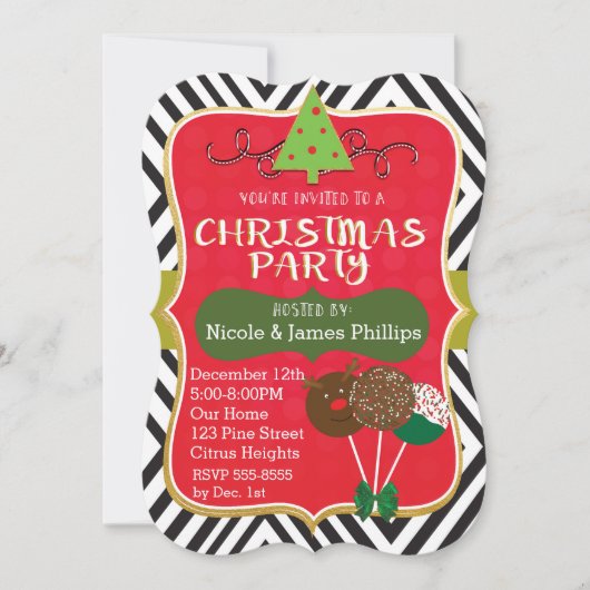 Kerstmoderne Boom & Cake Pops Uitnodigingen (Voorkant)