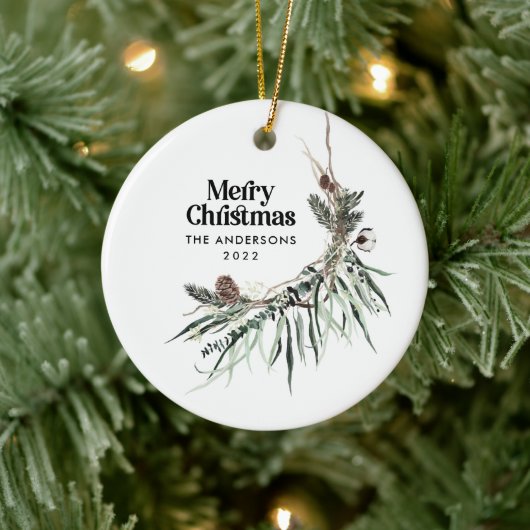 Kerstmoderne elegante waterverf botanisch keramisch ornament (Boom)