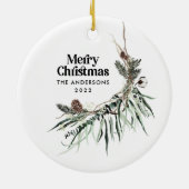 Kerstmoderne elegante waterverf botanisch keramisch ornament (Achterkant)