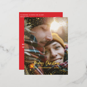 Kerstmoderne, minimale folie met fotoster feestdagen briefkaart