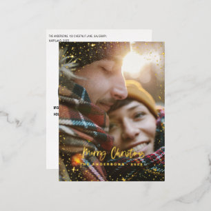 Kerstmoderne, minimale folie met fotoster folie feestdagen briefkaart