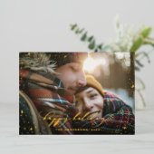 Kerstmoderne, minimale fotoscriptster zwart folie feestdagenkaart (Staand Voorkant)